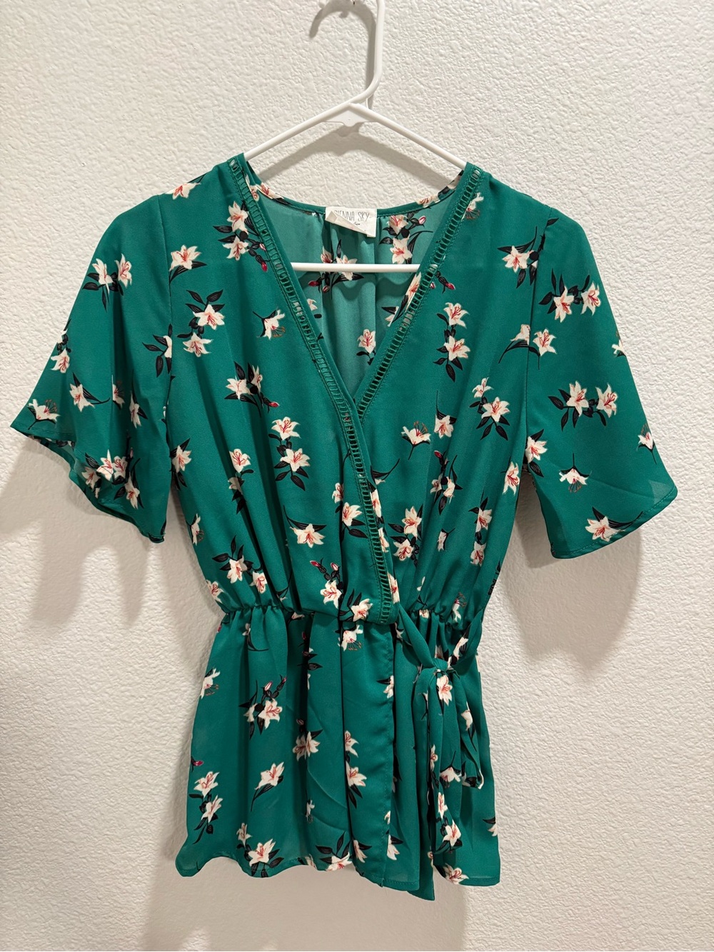 Sienna Sky Teal Floral Blouse with Self-Tie